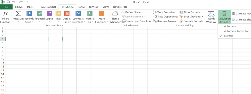 efficient excel spreadsheet design - switching to manual calculations